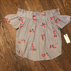 Off the shoulder striped top with floral pattern